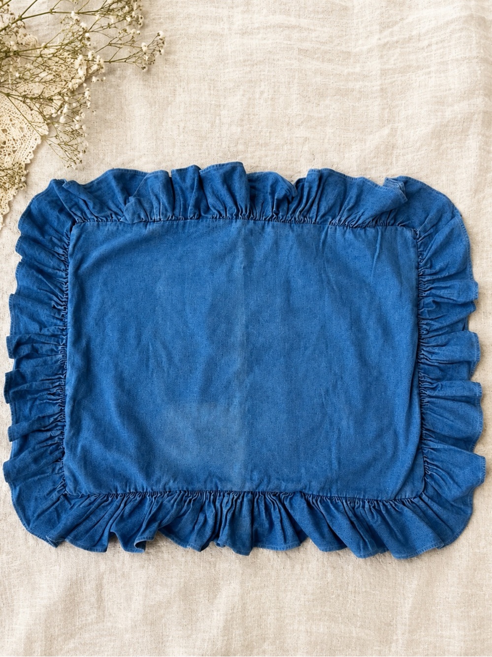 Vintage Ralph Lauren Denim Ruffle Pillow Sham Cottagecore Farmhouse